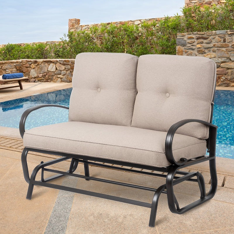 Walsunny 2-Seat Outdoor Loveseat With Fabric Cushions#color_beige