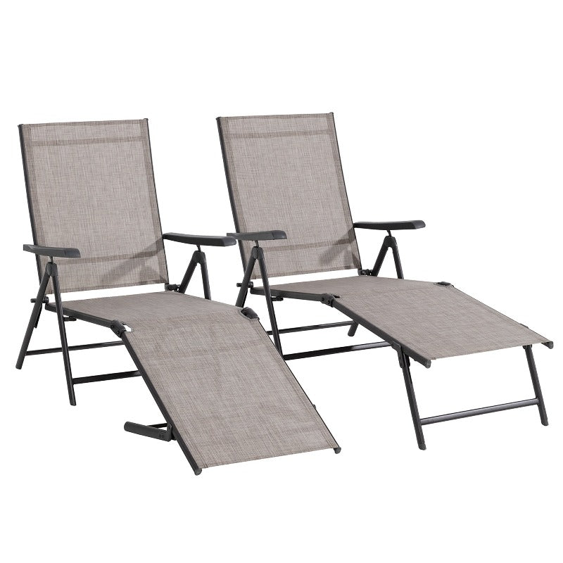 Walsunny 2 Pieces Patio Chaise Lounge, Texilene Folding Reclining Set