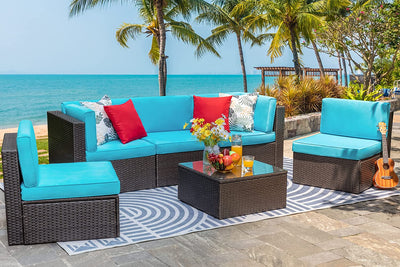 Walsunny Patio Furniture 6 Pieces PE Wicker Outdoor Sectional Sofa Set