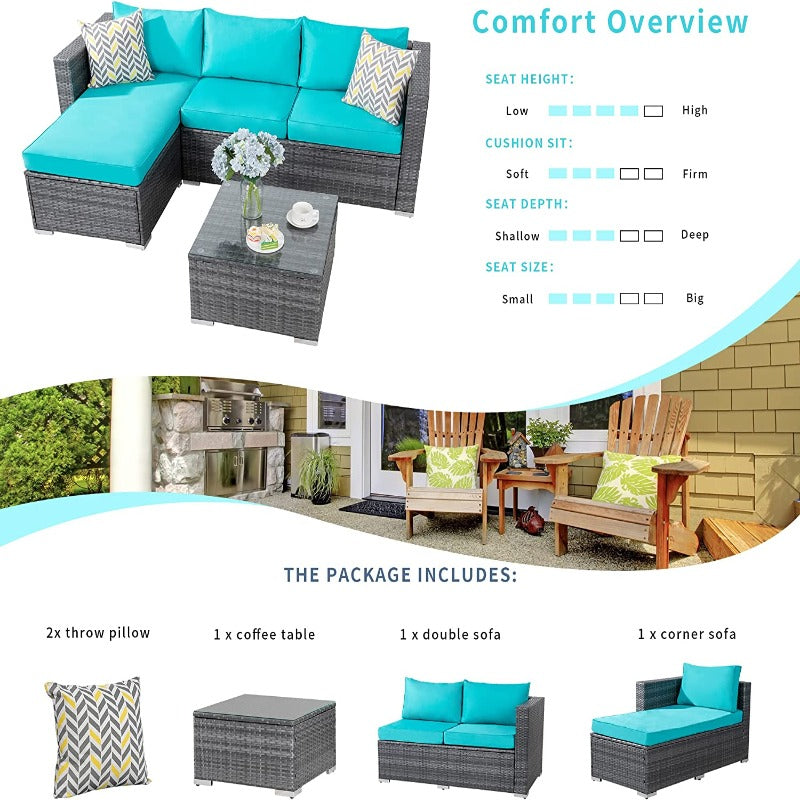 Walsunny 3 Pieces Outdoor Sectional Sofa Set With Silver Wicker & Chaise#color_blue