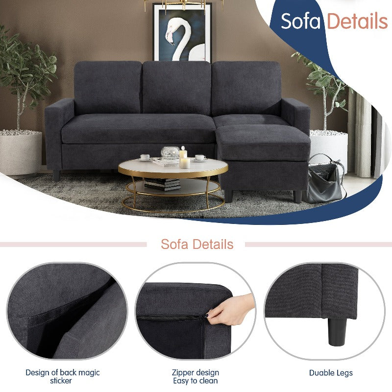 Walsunny 3-Seat Modern Sectional Sofa With Reversible Chaise#color_black