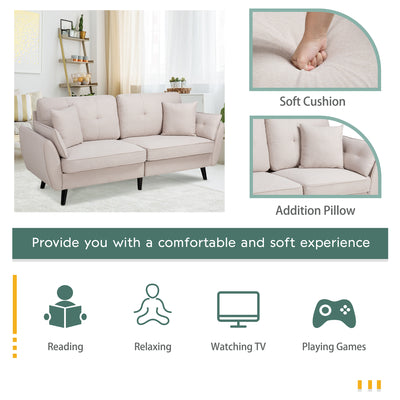 Walsunny 91‘’ 3-Seat Sofa Couch With Pillows#color_creamy-white