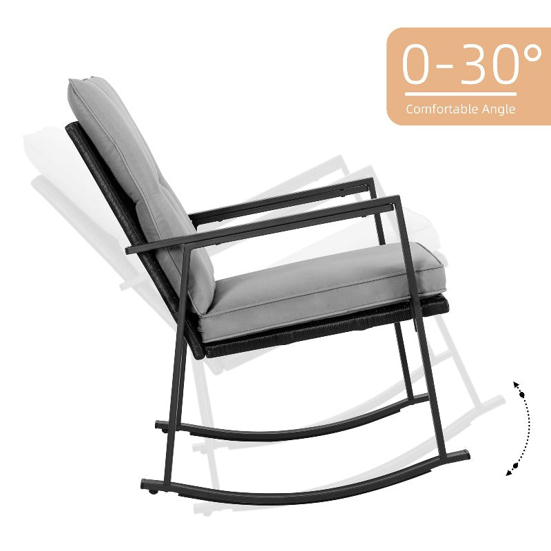 Walsunny Patio Furniture 3 Pieces Wicker Outdoor Bistro Rocking Chair Set#color_grey