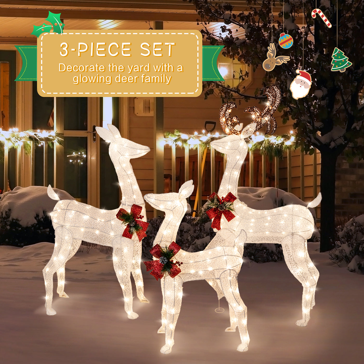 Walsunny LED Lighted Christmas Deer Family Display Set