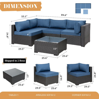 Walsunny 5 Pieces Outdoor Sectional Sofa, Patio furniture Set#color_aegean-blue