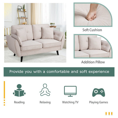 Walsunny 63‘’ Loveseat 2-Seat Sofa Couch With Pillows#color_creamy-white