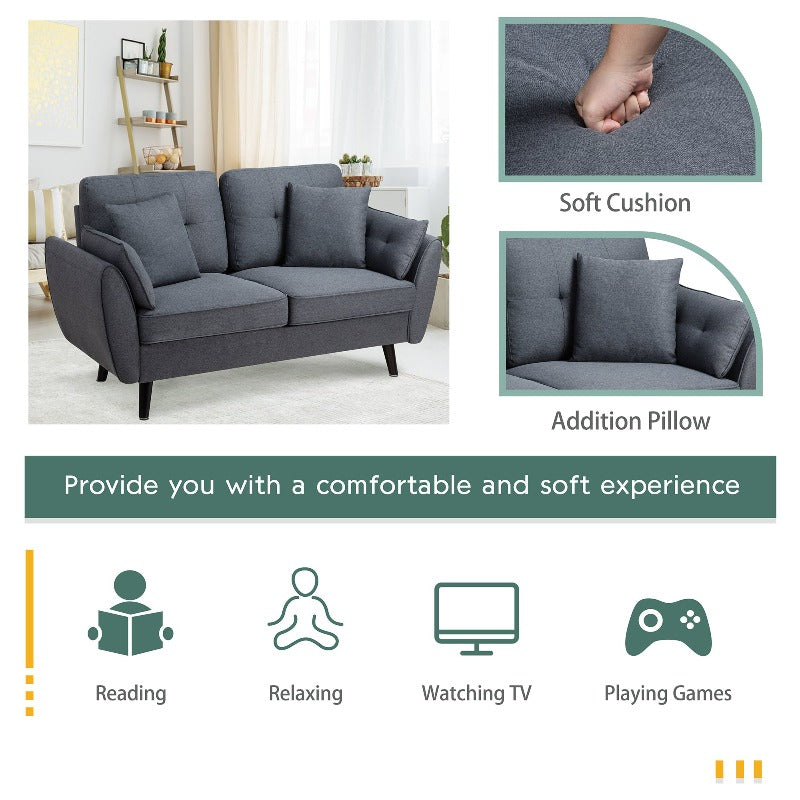 Walsunny 63‘’ Loveseat 2-Seat Sofa Couch With Pillows#color_dark-grey