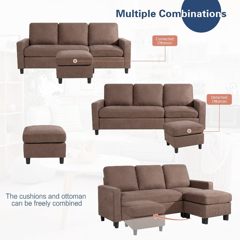 Walsunny 3-Seat Modern Sectional Sofa With Reversible Chaise#color_brown