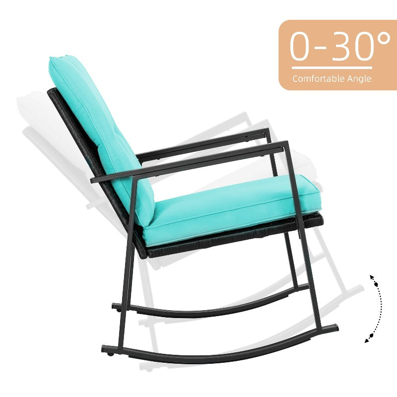 Walsunny Patio Furniture 3 Pieces Wicker Outdoor Bistro Rocking Chair Set#color_blue