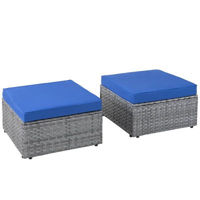 Walsunny 2 Pieces Outdoor Ottomans & Side Chairs Without Arms, Silver Wicker Stools with Cushion