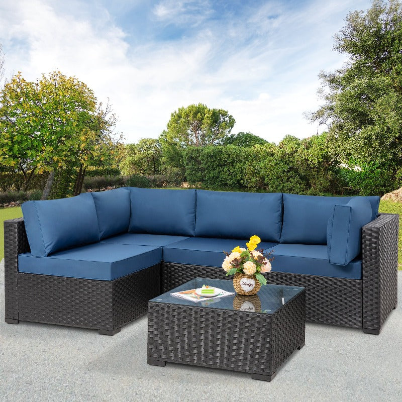 Walsunny 5 Pieces Outdoor Sectional Sofa, Patio furniture Set#color_aegean-blue