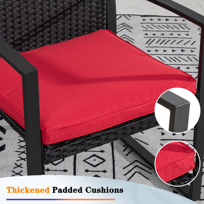 Walsunny 3 Pieces Outdoor Bistro Set With Cushions, Rattan Wicker#color_red