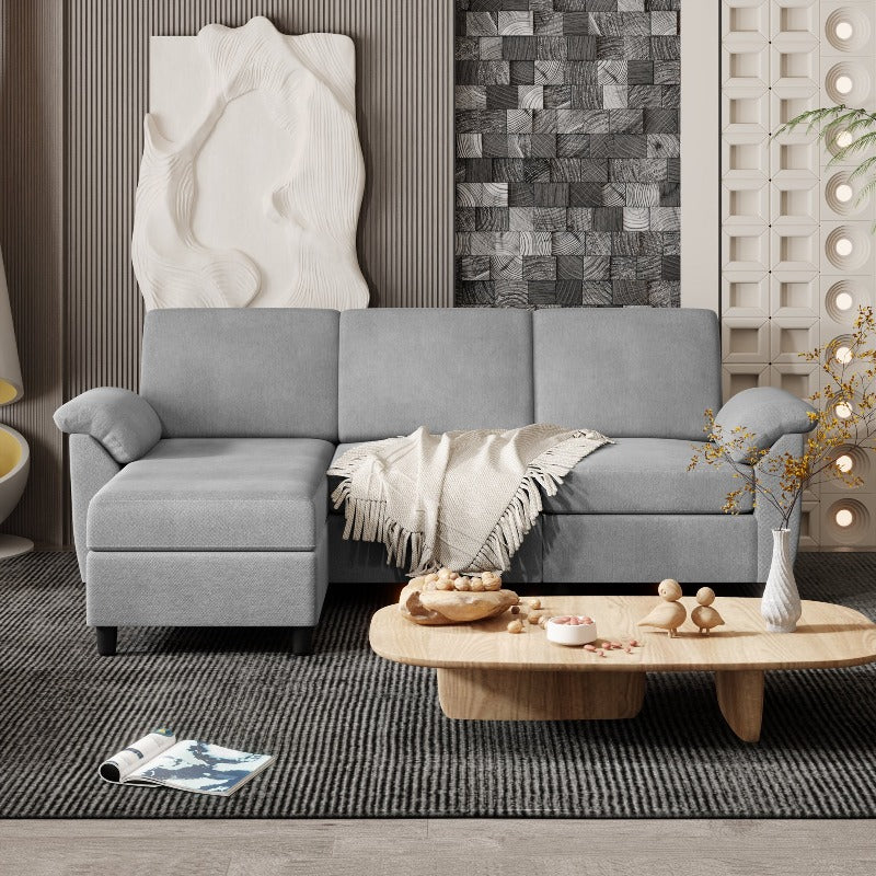 Walsunny 3 Seat L-Shaped Sectional Sofa With Movable Ottoman#color_light-grey