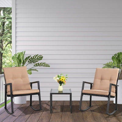 Walsunny Patio Furniture 3 Pieces Wicker Outdoor Bistro Rocking Chair Set#color_khaki