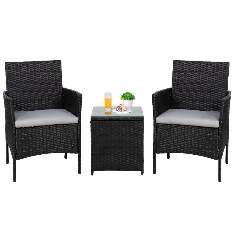 Walsunny Patio Furniture 3 Pieces/4 Pieces Outdoor Wicker Loveseat Set With Cushions#color_black