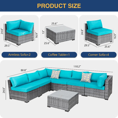 Walsunny Patio Furniture 7 Pieces Outdoor Sectional Sofa Set, Silver Wicker#color_blue