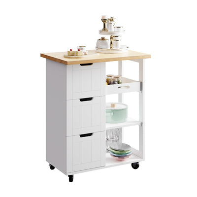 Walsunny 26.57‘’ Rolling Kitchen Island Storage & Bar Cart with Solid Wood Top#color_white