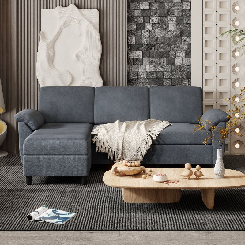 Walsunny 3 Seat L-Shaped Sectional Sofa With Movable Ottoman#color_dark-grey