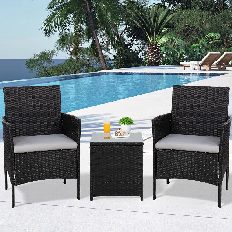 Walsunny Patio Furniture 3 Pieces/4 Pieces Outdoor Wicker Loveseat Set With Cushions#color_black