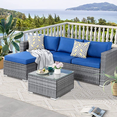 Walsunny 3 Pieces Outdoor Sectional Sofa Set With Silver Wicker & Chaise#color_royal-blue