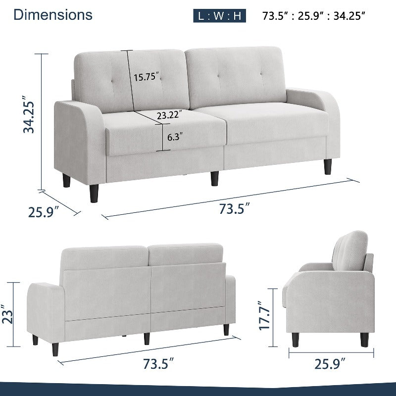 Walsunny 74‘’ Loveseat 2-Seat Modern Sofa Couch#color_white