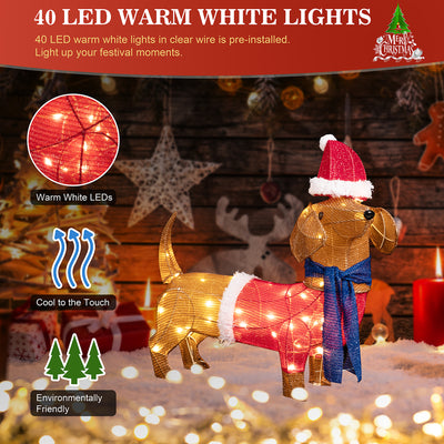 Walsunny LED Lighted Christmas Tinsel Wiener Dog, Yard Lights