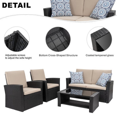 Walsunny 4 Pieces Outdoor Wicker Rattan Sectional Sofa With Seat Cushions