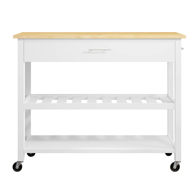 Walsunny 40‘’ Kitchen Island Storage & Bar Cart with Solid Wood Top#color_white