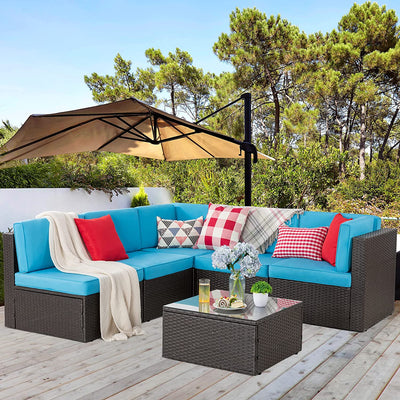 Walsunny Patio Furniture 6 Pieces PE Wicker Outdoor Sectional Sofa Set