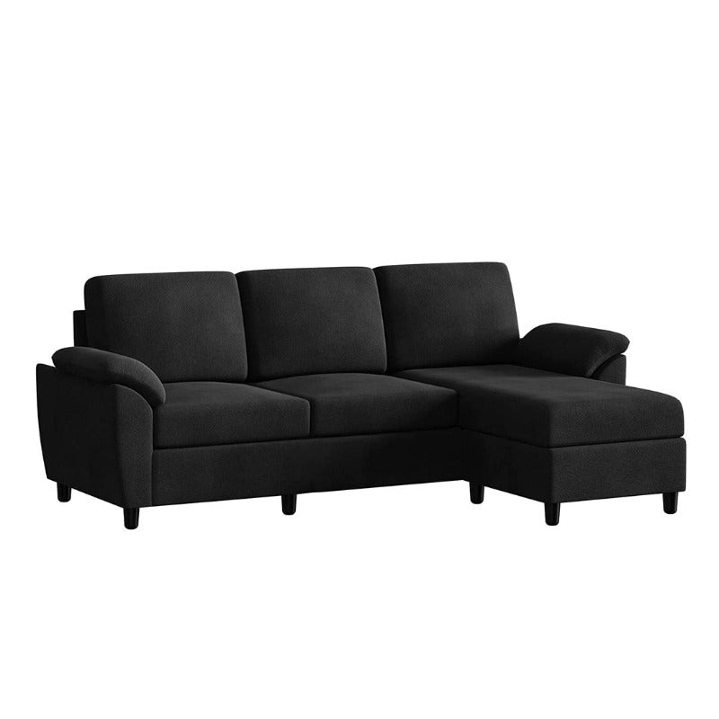Walsunny 3 Seat L-Shaped Sectional Sofa With Movable Ottoman#color_black