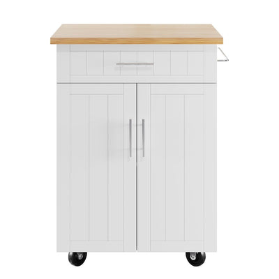 Walsunny 26‘’ Rolling Kitchen Island with Solid Wood Top#color_white