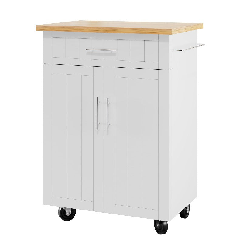 Walsunny 26‘’ Rolling Kitchen Island with Solid Wood Top#color_white