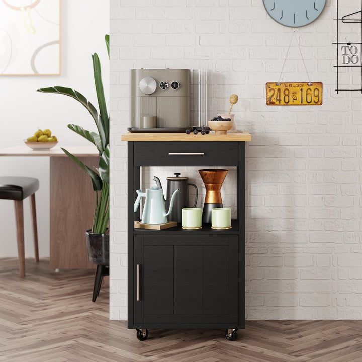 Walsunny 21.65‘’ Rolling Kitchen Island With Solid Wood Top#color_black