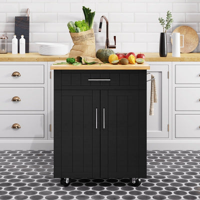 Walsunny 26‘’ Rolling Kitchen Island with Solid Wood Top#color_black