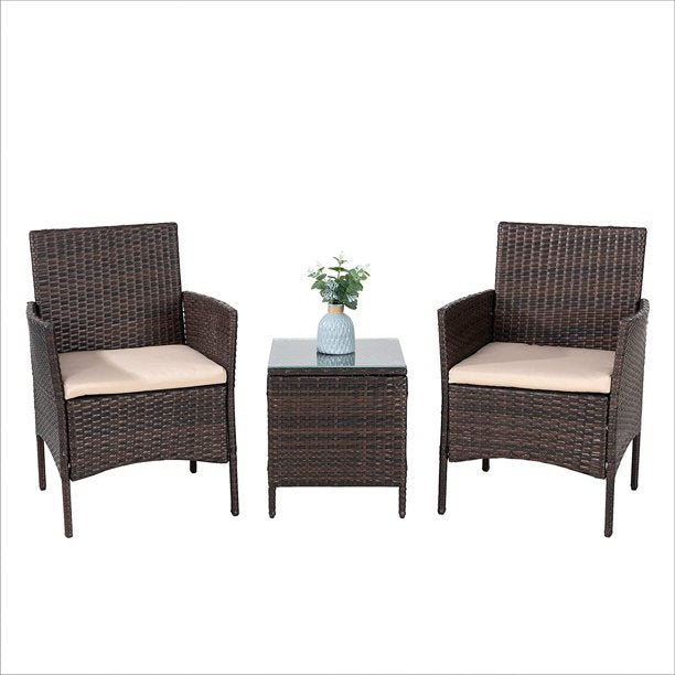 Walsunny Patio Furniture 3 Pieces/4 Pieces Outdoor Wicker Loveseat Set With Cushions#color_brown