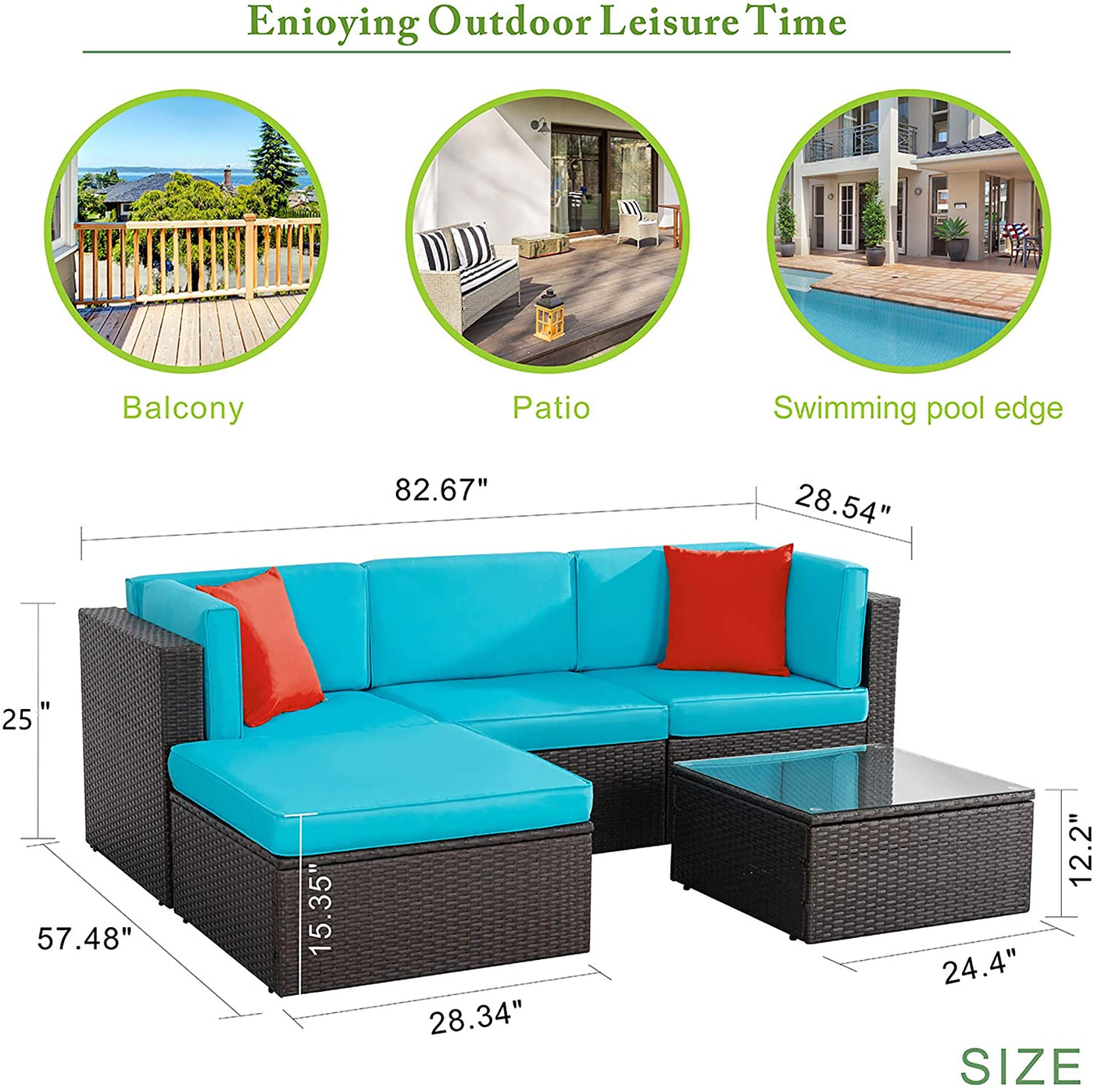 Walsunny 5 Pieces PE Wicker Chaise Outdoor Sectional Sofa Set