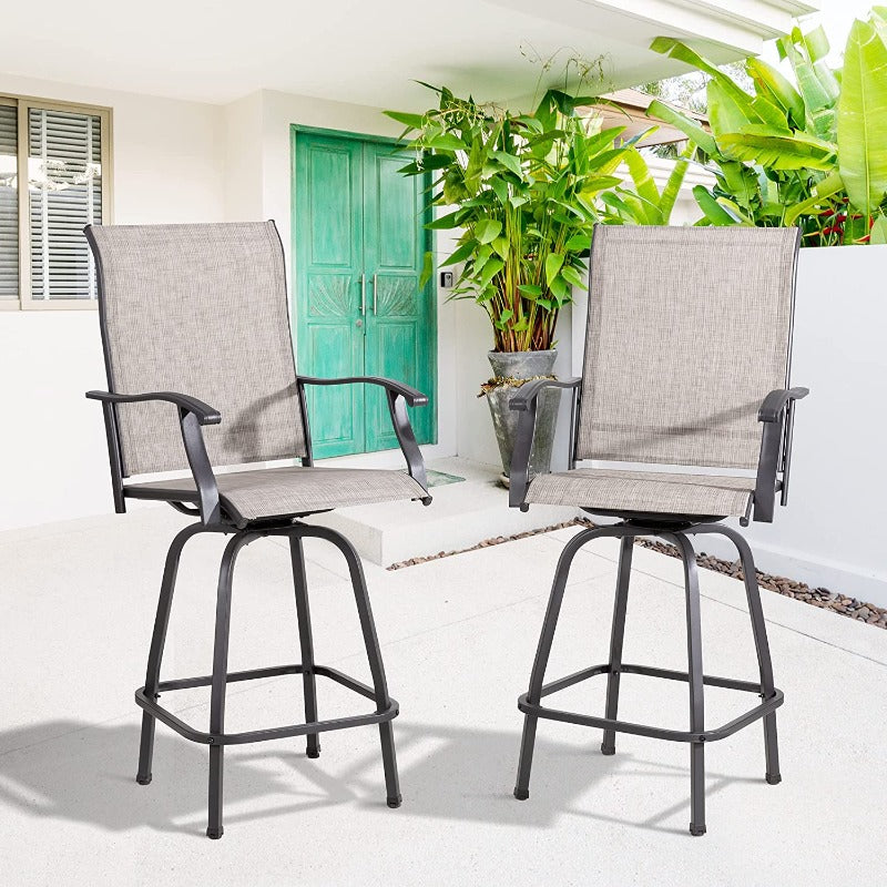 Walsunny Patio Furniture Outdoor All-Weather Texilene Swivel High Bar Stools Set