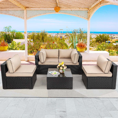 Walsunny 5 Pieces Outdoor Sectional Sofa, Patio furniture Set#color_khaki
