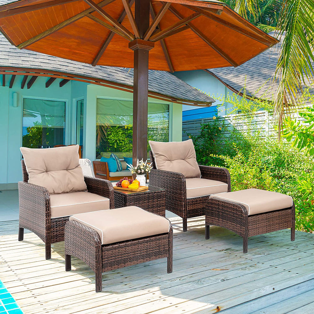 Walsunny 5 Piece Brown Wicker Rattan Outdoor Lounge Chair Set
