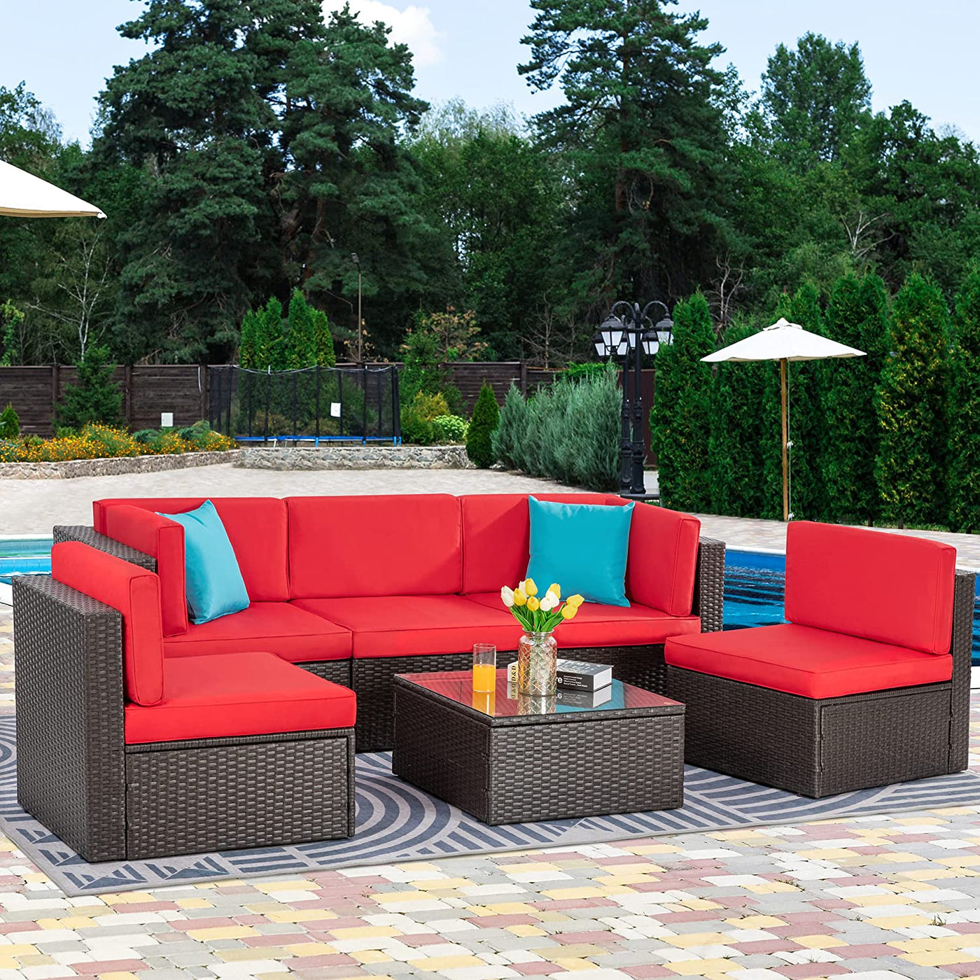 Walsunny 6 Pieces Outdoor Sectional Sofa Set