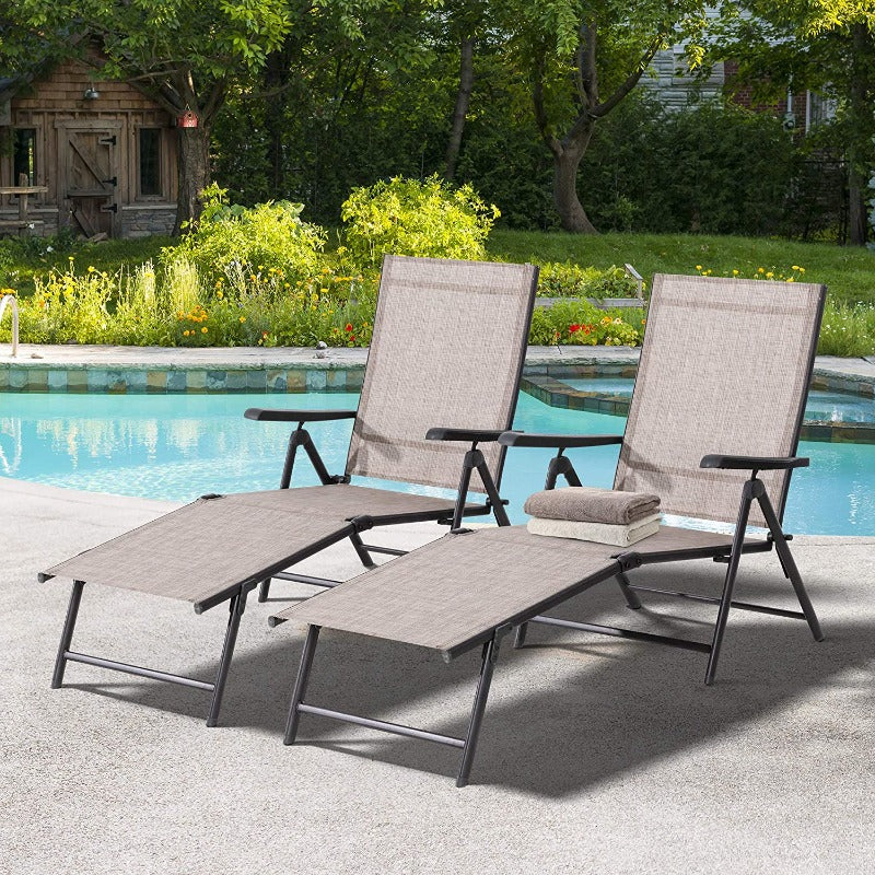 Walsunny 2 Pieces Patio Chaise Lounge, Texilene Folding Reclining Set