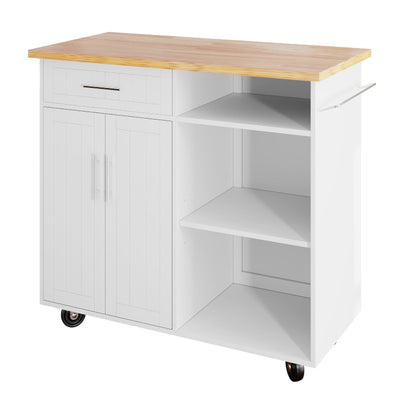 Walsunny 42‘’ Kitchen Island Cart Storage with Solid Wood Top#color_white