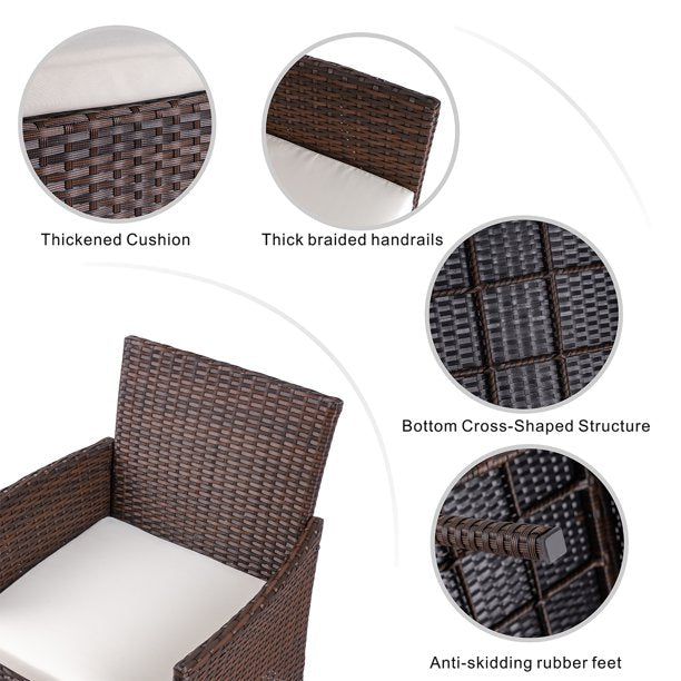 Walsunny Patio Furniture 3 Pieces/4 Pieces Outdoor Wicker Loveseat Set With Cushions#color_brown