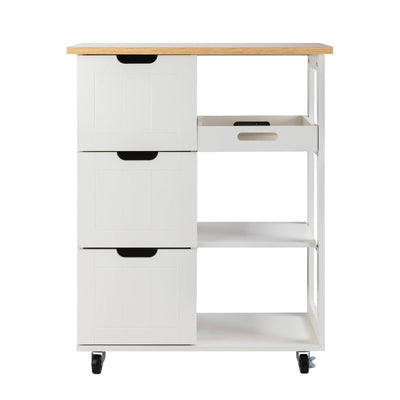Walsunny 26.57‘’ Rolling Kitchen Island Storage & Bar Cart with Solid Wood Top#color_white