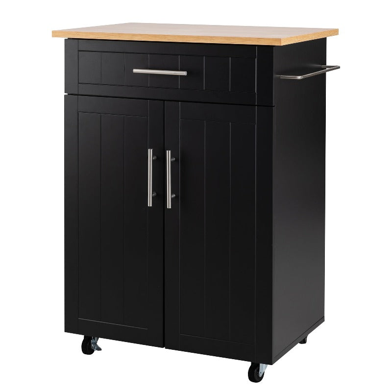 Walsunny 26‘’ Rolling Kitchen Island with Solid Wood Top#color_black