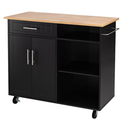 Walsunny 42‘’ Kitchen Island Cart Storage with Solid Wood Top#color_black
