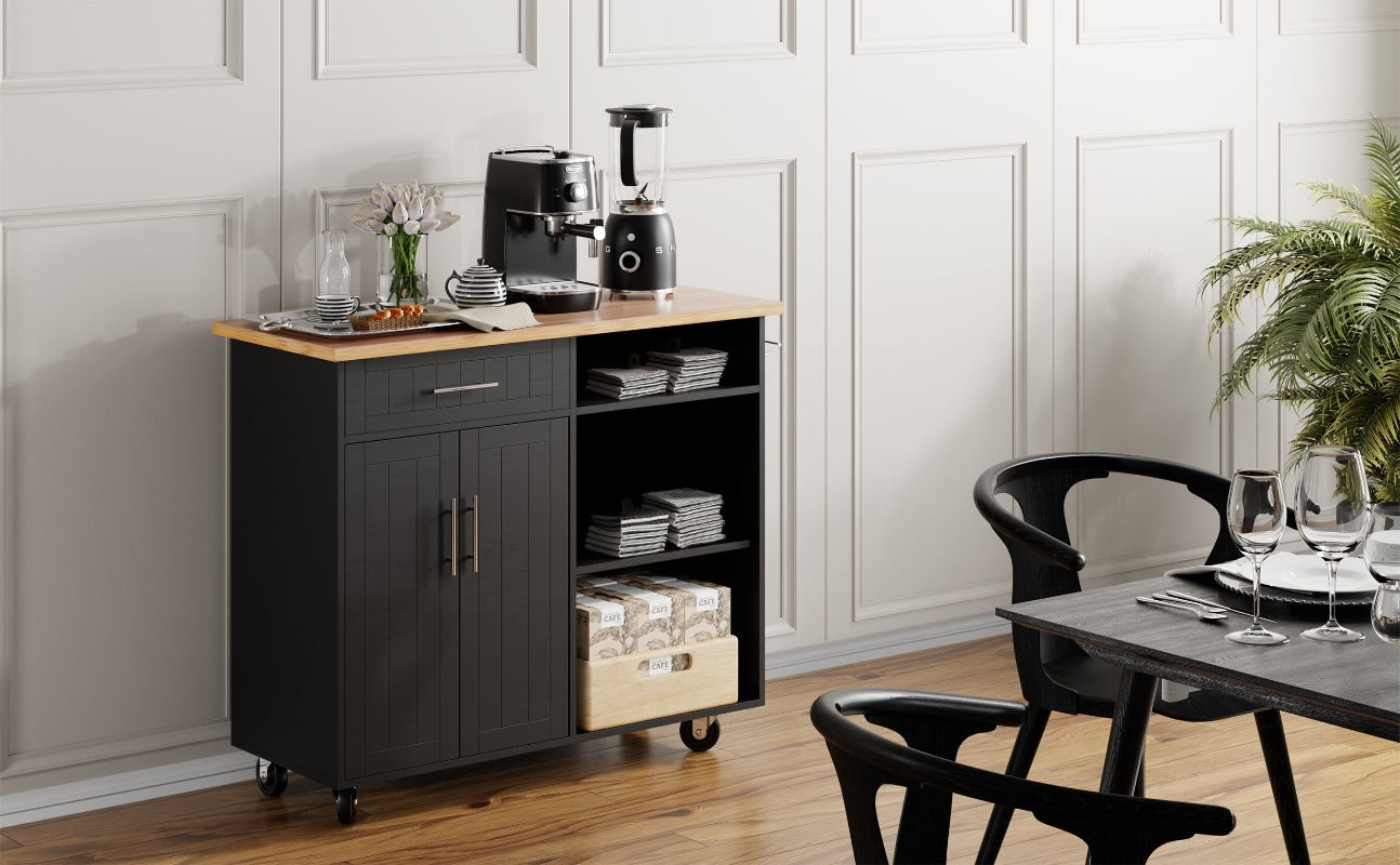 Walsunny 42 inch Kitchen Island Cart Storage With Solid Wood Top