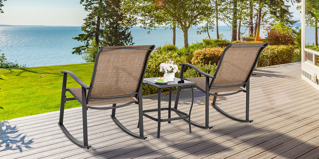 Walsunny Patio Furniture 3 Pieces Textilene Outdoor Bistro Rocking Chair Set