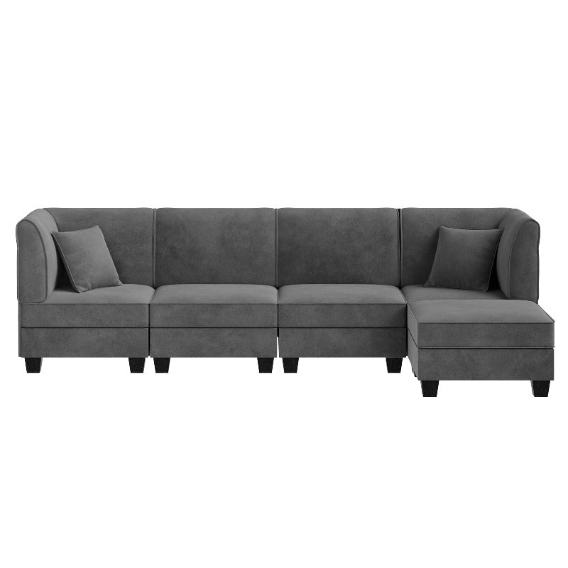 Walsunny 5 Pieces Modular L-Shaped Velvet Couch Sofa with Reversible Chaise