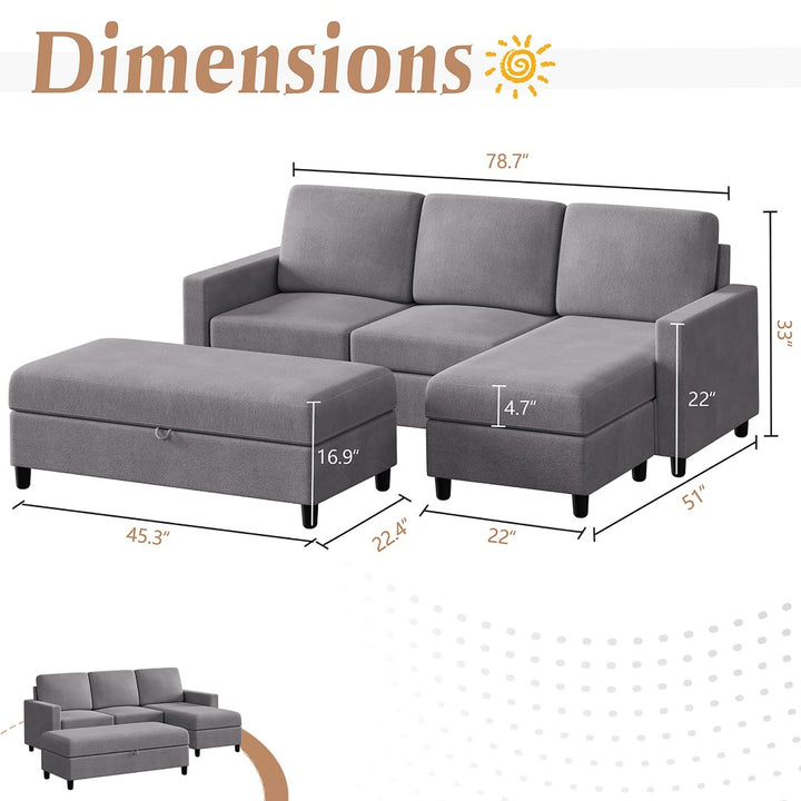 Walsunny Sectional Sofa With Long Storage Ottoman For Small Apartment#color_light-grey